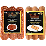 MeisterWurst Chicken Hotdog Sausage Smoked, Poultry Meat 85%, No Soya 200 g + Chicken Cured Pepperoni Salami, Poultry Meat 90% - No Soya 200 g Combo (2 Items)