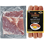 MeisterWurst Pork Bockwurst Smoked Sausage, Meat 80%, No Soya 200 g + Imported Pork Belly 500 g Combo (2 Items)