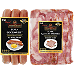 MeisterWurst Pork Rashers Smoked Slices, Meat 78%, No Soya 200 g + Pork Bockwurst Smoked Sausage, Meat 80%, No Soya 200 g Combo (2 Items)