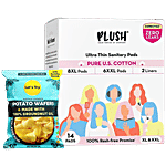 bb Combo Plush Ultra Thin Pads 8 XL, 6 XXL, 2 Liners + Let’s Try Kettle Potato Wafers 54g Combo (2 Items)