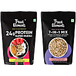 True Elements 24 g Protein Super Muesli, 1 kg + 7-In-1 Seeds & Nuts Mix, 125 g Combo (2 Items)
