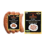 MeisterWurst Pork Bacon Smoked Sausage, Meat 75%, No Soya 200 g + Pork Breakfast Bacon, Meat 78%, No Soya 300 g Combo (2 Items)