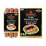 MeisterWurst Pork Bockwurst Smoked Sausage, Meat 80%, No Soya 200 g + Pork Prime Bacon, Meat 78%, No Soya 200 g Combo (2 Items)