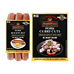 MeisterWurst Pork Bockwurst Smoked Sausage, Meat 80%, No Soya 200 g + Pork Curry Cuts 500 g Combo (2 Items)