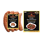 MeisterWurst Pork Bacon Smoked Sausage, Meat 75%, No Soya 200 g + Pork Bacon Bites, Pork Meat 75%, No Soya 200 g Combo (2 Items)