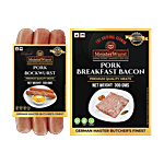 MeisterWurst Pork Bockwurst Smoked Sausage, Pork Meat 80%, No Soya, 200g +Pork Breakfast Bacon, Meat 78%, No Soya, 300 g Combo (2 Items)