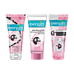 Everyuth Naturals Anti-Pollution Pink Clay & Charcoal - Face Wash,150g+Scrub,100g+Face Pack,100g Combo