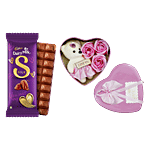 bb Combo Cadbury Dairy Milk Silk Chocolate Bar 144 g + Roses & Teddy Heart Box Pink 250 g Combo (2 items)