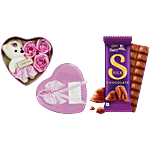 bb Combo Cadbury Dairy Milk Silk Chocolate Bar 144 g + Roses & Teddy Heart Box Pink 250 g Combo (2 items)