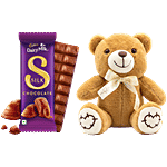 bb Combo Cadbury Dairy Milk Silk Chocolate 144 g + Teddy Love Bow Plush Toy Brown 1 pc Combo (2 items)