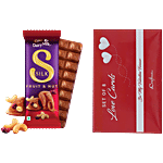 bb Combo Cadbury Dairy Milk Silk Fruit & Nut 129 g + Love Post Cards Set Red & White 1pc Combo (2 items)