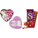 bb Combo Cadbury Dairy Milk Silk Fruit & Nut 129g + Roses & Teddy In Pink Heart Box 250g Combo (2 items)