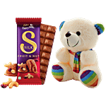 bb Combo Cadbury Dairy Milk Silk Fruit & Nut 129 g + Just Bear Stripe Soft Toy 1 pc Combo (2 items)