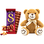 bb Combo Cadbury Dairy Milk Silk Fruit & Nut 129 g + Teddy Love Bow Plush Brown 1 pc Combo (2 items)