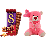 bb Combo Cadbury Dairy Milk Silk Fruit & Nut 129 g + Just Bear Teddy Heart On Ear Combo (2 items)