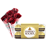 bb Combo Ferrero Rocher Hazelnut & Milk Chocolate 200g + Artificial Rose Flower 60 cm Combo (2 items)