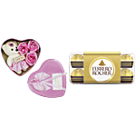 bb Combo Ferrero Rocher Hazelnut Chocolate 200 g + Roses & Teddy In Heart Box Pink 250 g Combo (2 items)
