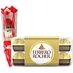 bb Combo Ferrero Rocher Hazelnut & Milk Chocolate 200g + Artificial Rose With Teddy Gift Combo (2 items)