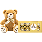 bb Combo Ferrero Rocher Hazelnut Choc 100g+Lazy Baby Soft Cuddle Teddy Love Bow Brown 1pc Combo (2 items)