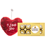 bb Combo Ferrero Rocher Hazelnut Chocolate 100 g+Dimpy Stuff Red I Love You Heart Plushie Combo (2 items)