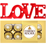 bb Combo Ferrero Rocher Hazelnut Chocolate 100 g + Mansaa LED Love Marquee Sign Red Combo (2 items)