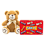 bb Combo Snickers Minis Valentine Chocolates 195.5 g+Lazy Baby Teddy Love Bow Brown 1 pc Combo (2 items)