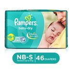 Pampers  Baby-Dry Disposable Diapers - NB-S, Up to 8 kg, Magic Gel, Upto 12 Hours of Dryness 46 pcs 