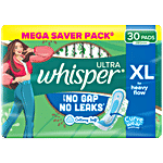 Whisper Ultra Upto No Gap No Leaks Sanitary Pads For Heavy Flow - XL 30 pcs