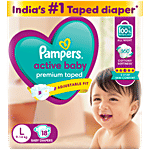 Pampers  Active Baby Taped Diapers - Soft, Up To 12 Hours Absorption, 5 Star Skin Comfort, Large 18 pcs Pouch