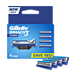 Gillette Mach3 Turbo Cartridges - ProShaving Razor Blades For Men 4 pcs 