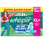 Whisper Ultra Upto No Gap No Leaks Sanitary Pads For Heavy Flow - XL+ 30 pcs 