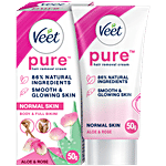 Veet Pure Hair Removal Cream - With Organic Aloe Vera & Rose Extracts, For Normal Skin, Body & Legs 50 g
