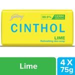 Cinthol Refreshing Deo Lime Bath Soap, 99.9% Germ Protection 75 g (Pack of 4)