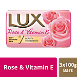 Lux Rose & Vitamin E Soap Bar, For Soft Glowing Skin with 7 Beauty Ingredients 100 g (Pack of 3)