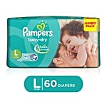 Pampers  Baby Diapers - Dry, Large For 9-14 Kg 60 pcs 