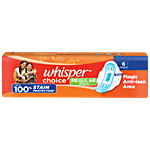 Whisper Choice  Sanitary Pads - With Wings, 100% Stain Protection, Regular 6 Pcs 