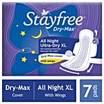 STAYFREE Sanitary Pads - Dry-Max All Night Ultra-Thin Xl, with Wings 7 Pads Pouch
