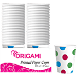 Origami Disposable Printed Party Paper Cups/Glass 200 ml (Pack of 20)