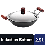 Hawkins Futura Hard Anodised Aluminium Deep Fry Pan/Kadhai - Flat Bottom Induction Base, 26 cm, 4.06 mm, Steel Lid, IAD25S 2.5 l