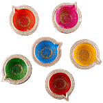 Inspiredkraft Hand Painted Clay Diya set 6 pcs