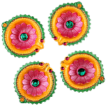 Inspiredkraft Hand Painted Flower Diya 4 pcs
