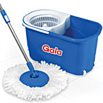 Gala Spin Mop With Twin Bucket - Plastic & Microfibre, With Rod, 5.3 ft, Blue & White 1 pc 