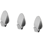 Fackelmann Stainless Steel Wall Adhesive Hooks - With Double Sided Tapes, Silver 3 pcs
