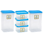 Laplast Storewell Airtight Container with Blue Lid - Transparent, Plastic, Plain, Square 5 pcs