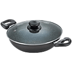 Prestige Omega Deluxe Granite Non-stick 24cm Kadai With Glass Lid - Black 2.4 L