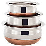 Pigeon Lite Dish Handi Set Copper Bottom - 50082, Stainless Steel, Sturdy & Long-lasting 3 pcs