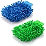 JLT Microfiber Super Soft Hand Glove Duster Washing Mitt Single Side Gloves Colour May Vary 2 pcs 
