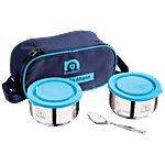 NanoNine Steel Lunch/Tiffin Box Set With Plate & Bag - Small Plus, Mid Day 260 ml Set of 2