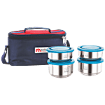 NanoNine Steel Lunch/Tiffin Box Set With Bag - Tiffany 4 pcs (2 x 260ml + 2 x 190ml)
