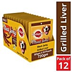 Pedigree Meat Jerky Stix - Grilled Liver Flavour, For Adult Dogs 60 g Pouch (Pack of 12)